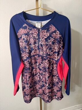 Tuga Navy & Pink Floral Zip-Front Swim Top-XL-NWT